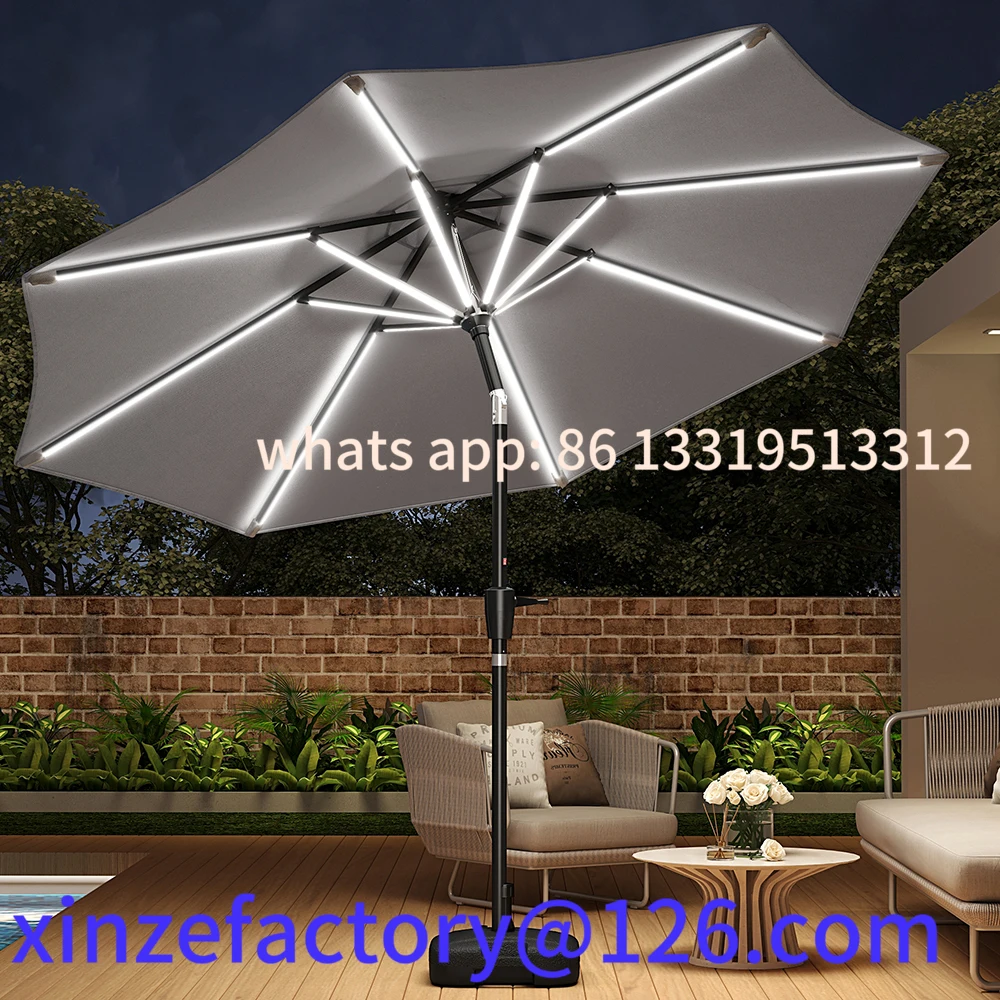 

Customizable Large Solar Powered LED Patio Umbrella for Outdoor Garden Patio