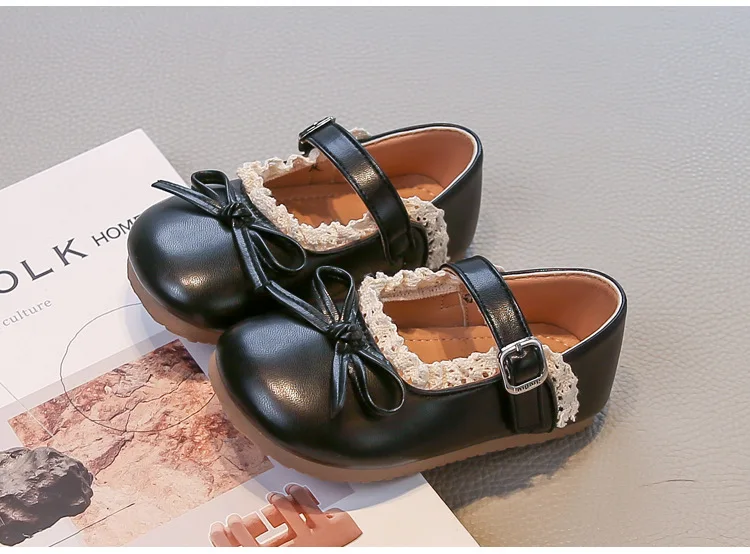 Mädchen Frühling Herbst Schleife Weiche Sohle PU-Lederschuhe Kinder Rutschfeste Spitzenbesatz Loafer Atmungsaktive Mary Jane Schuhe Kinder Freizeitschuhe – Detail 8