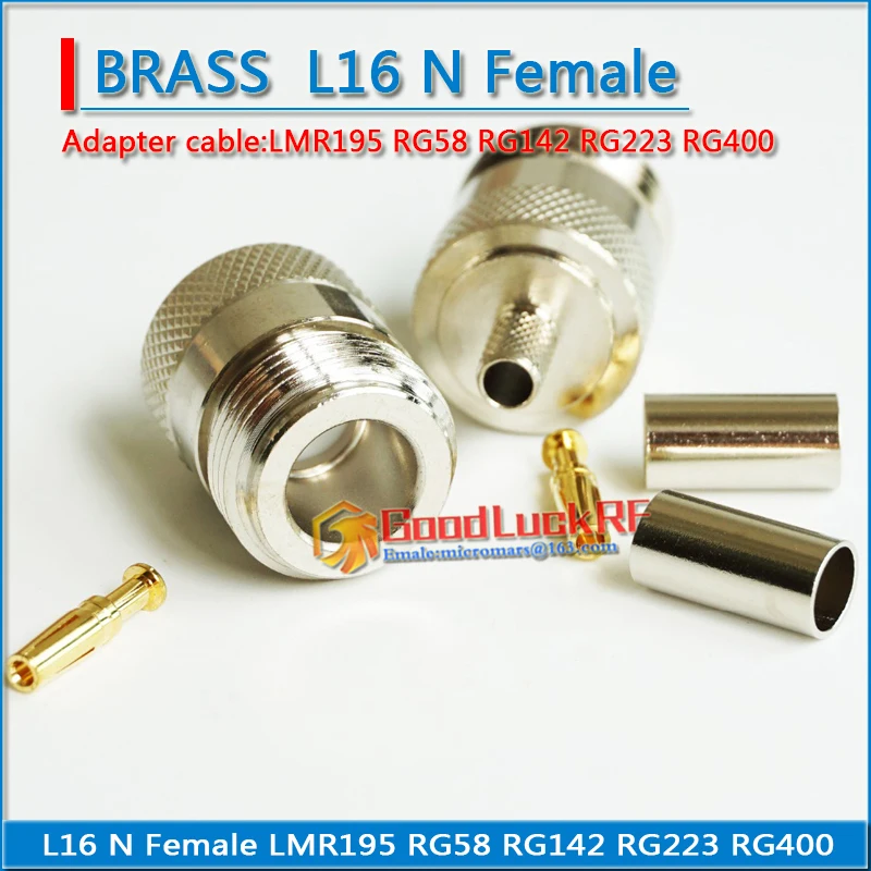 RF Coax Connector Socket L16 N Female Crimp for LMR195 RG58 RG142 RG223 RG400 Cable Plug RF Coaxial Straight Brass Nickel plated