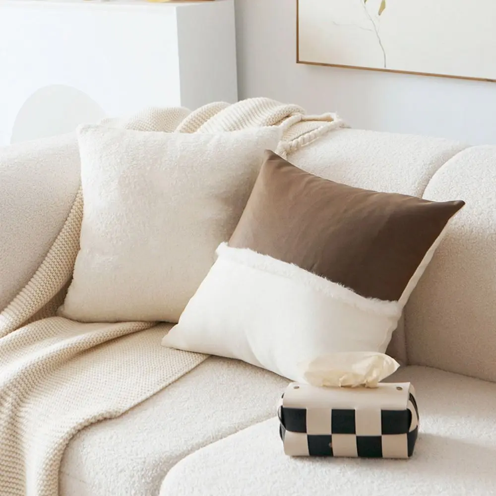 

Brown Retro Throw Pillow Cover Geometric Design Tufted Texture Decorative Pillowcase High Quality Linen Plush Material