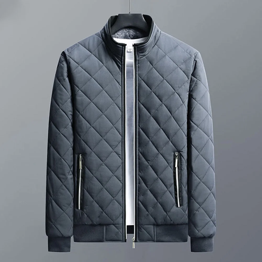 Chaqueta de invierno con cuello levantado para hombre, 85 poliéster, 15 LICRA, forro de felpa, manga larga, longitud Regular, chaqueta de felpa de diseño Simple