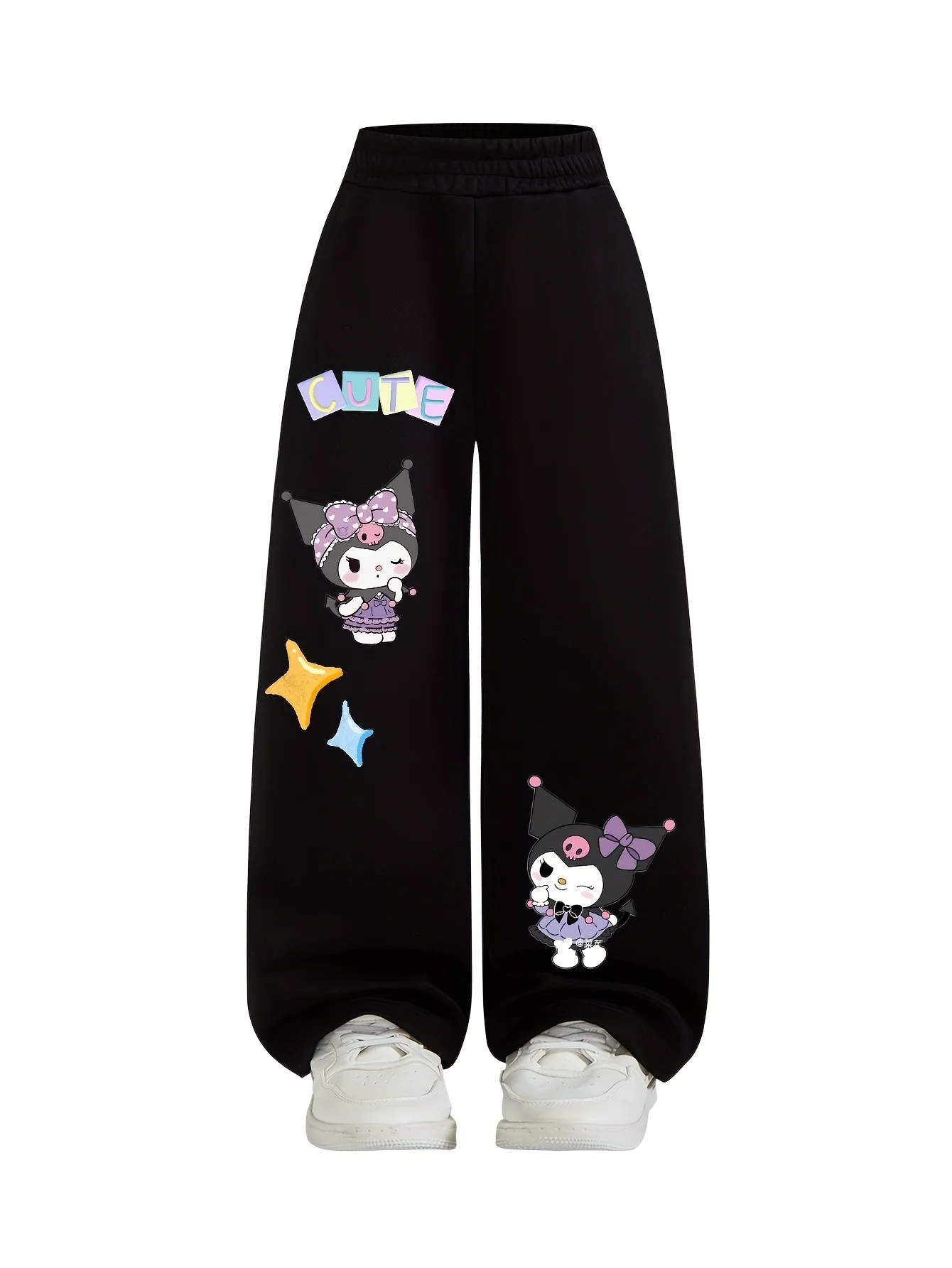 

Женские свободные прямые флисовые спортивные штаны Kuromi на осень-зиму с эластичным поясом, модная уличная одежда, универсальная