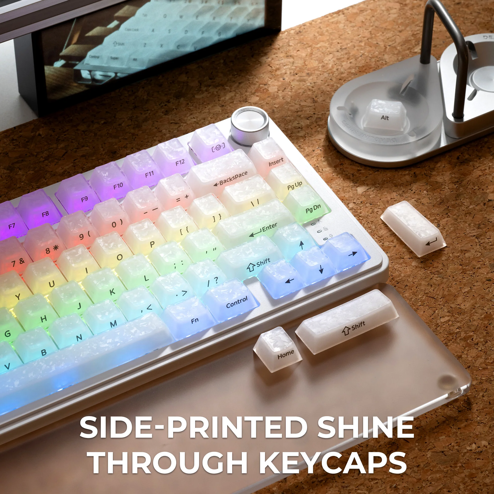 XVX White Jelly Forged Carbon Texture Surface Cherry Profile PC Keycaps Side Print Shine Through 126 keys