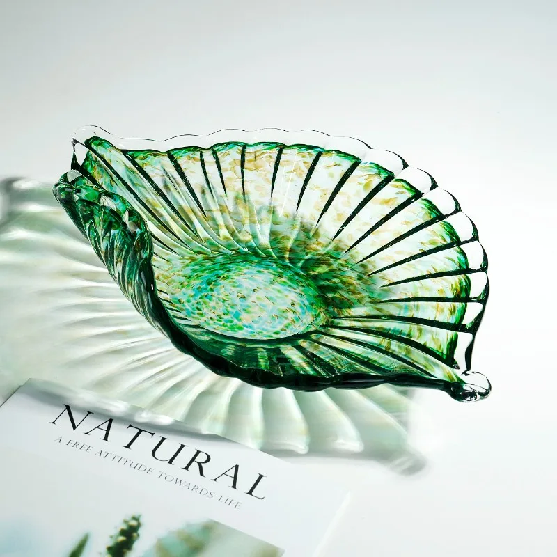Creative Leaf Shaped Glass Fruit Plate Light Luxury Snack Candy Dried Fruit Tray Coffee Table Storage Decor Ornament