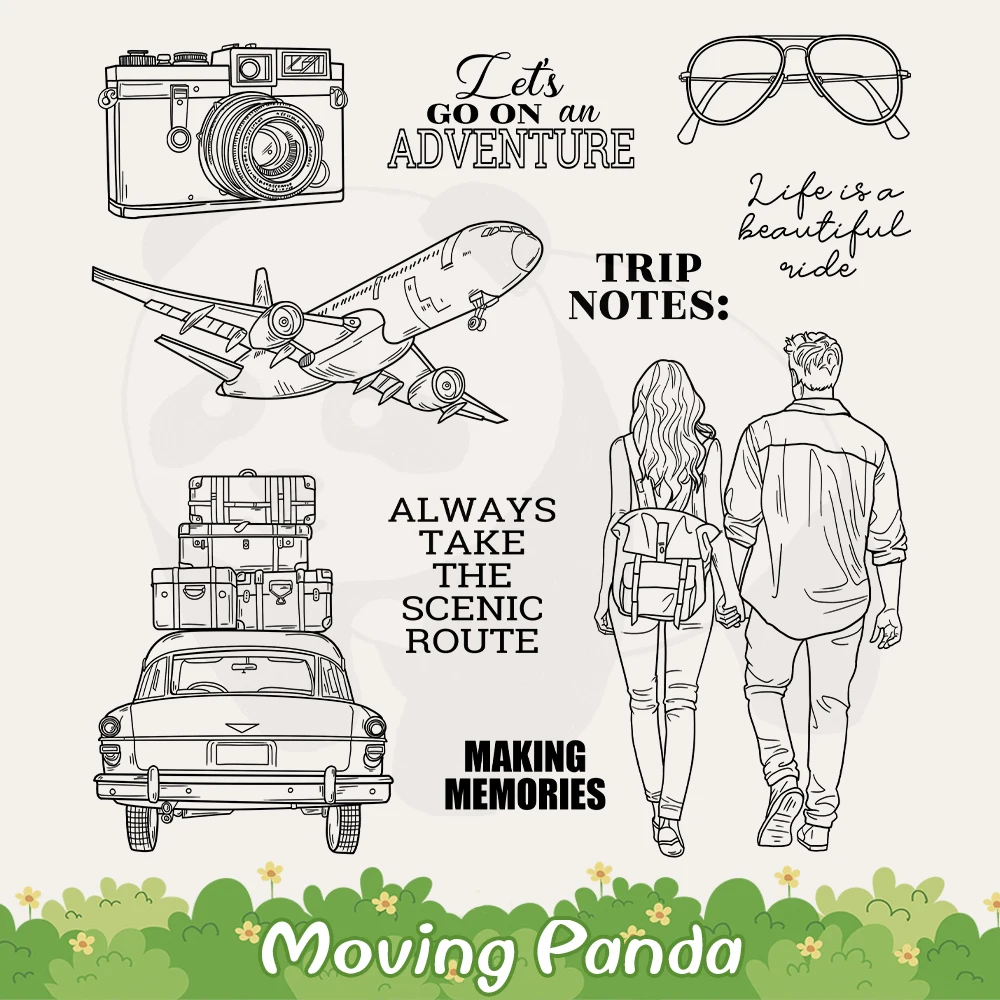 Couples' Travel Adventure Tour Metal Cutting Dies Clear Stamp DIY Scrapbooking Dies Silicone Stamps For Cards Album Crafts Decor