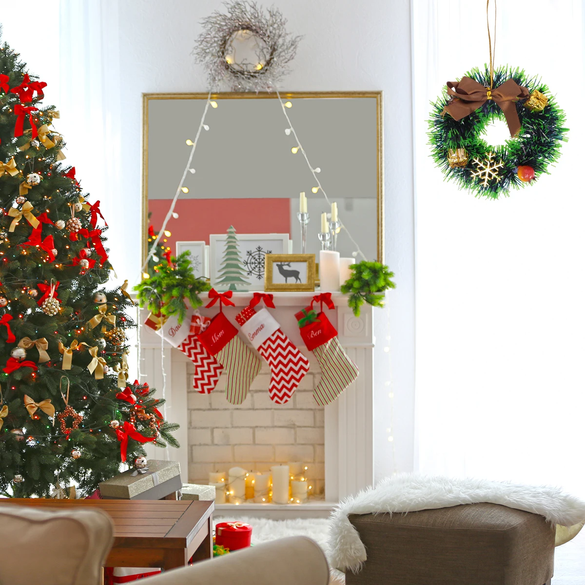 

Christmas Wreath Decorations for Tree Cabinet Dollhouse Furniture Party Hanging Festive Holiday