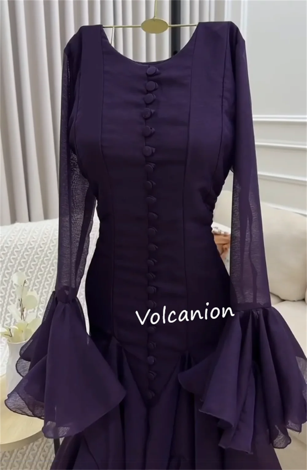 Customized Jersey Button Ruched A-line O-Neck Midi Dresses Bespoke Occasion Prom Party Classic Simple Elegant