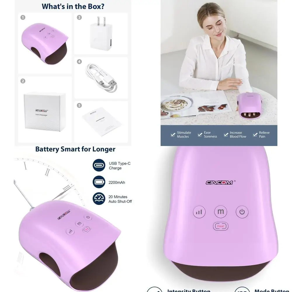 

Wireless Hand Therapy Device with Heat & Compression for Pain Relief and Carpal Tunnel, Ideal Gift for Women (Purple)