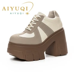 Women High Heels 2024 New Spring Heels High 11cm Platform Women Fashion Shoes Matching Color Lace-up Genuine Leather Women Shoes