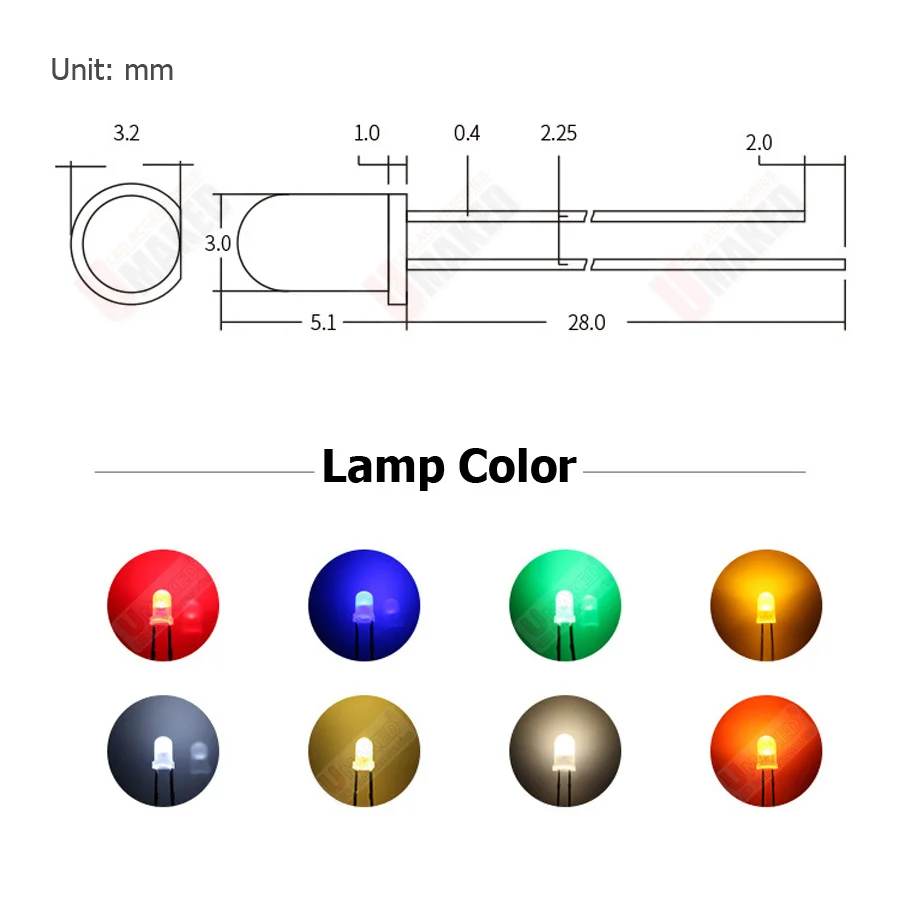 1000 pz 3mm Foggy LEN gamba lunga LED lampade rotonde diodi chip light beads F3 led diodi emettitori WW/W/R/G/B/Y illuminazione lampada fai da te