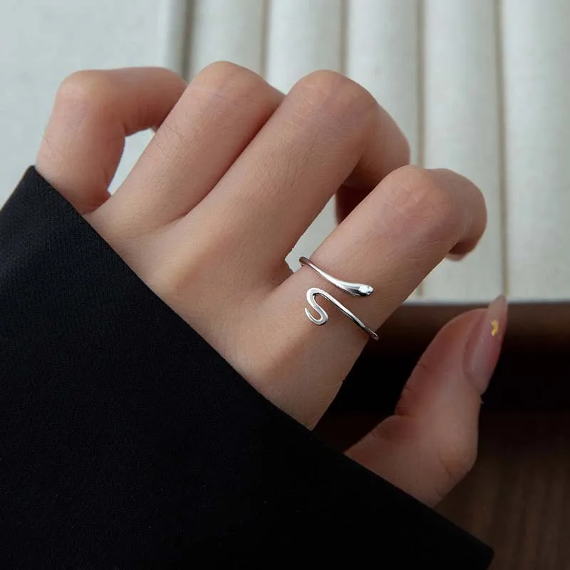 Korean Silver Color Snake Shape Open Rings for Women Punk Simple Zircon Animal Adjustable Finger Rings Wedding Jewelry Gift