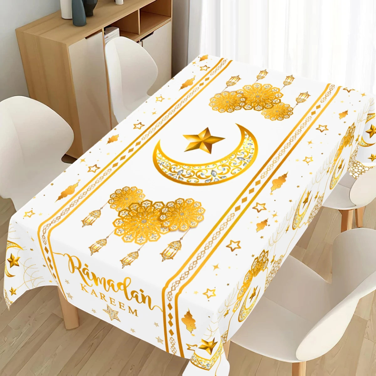 Ramadan Kareem Table Cover White Gold Ramadan Decor 2026 For Home Tablecloth Islamic Muslim Party Supplies Eid Al-Fitr Gift