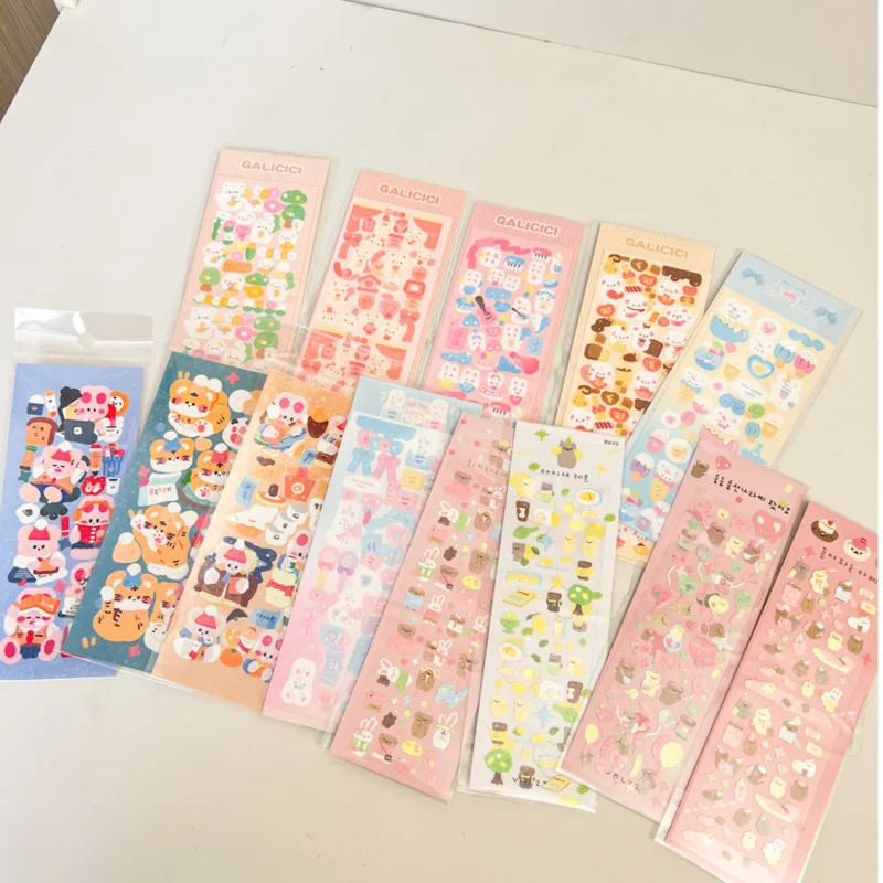 2/4/5Pcs Full Set Ins Funny Cartoon Bear Laser Sticker Scrapbooking Stick DIY Material Stationary Kawaii Art Decoration Supplies