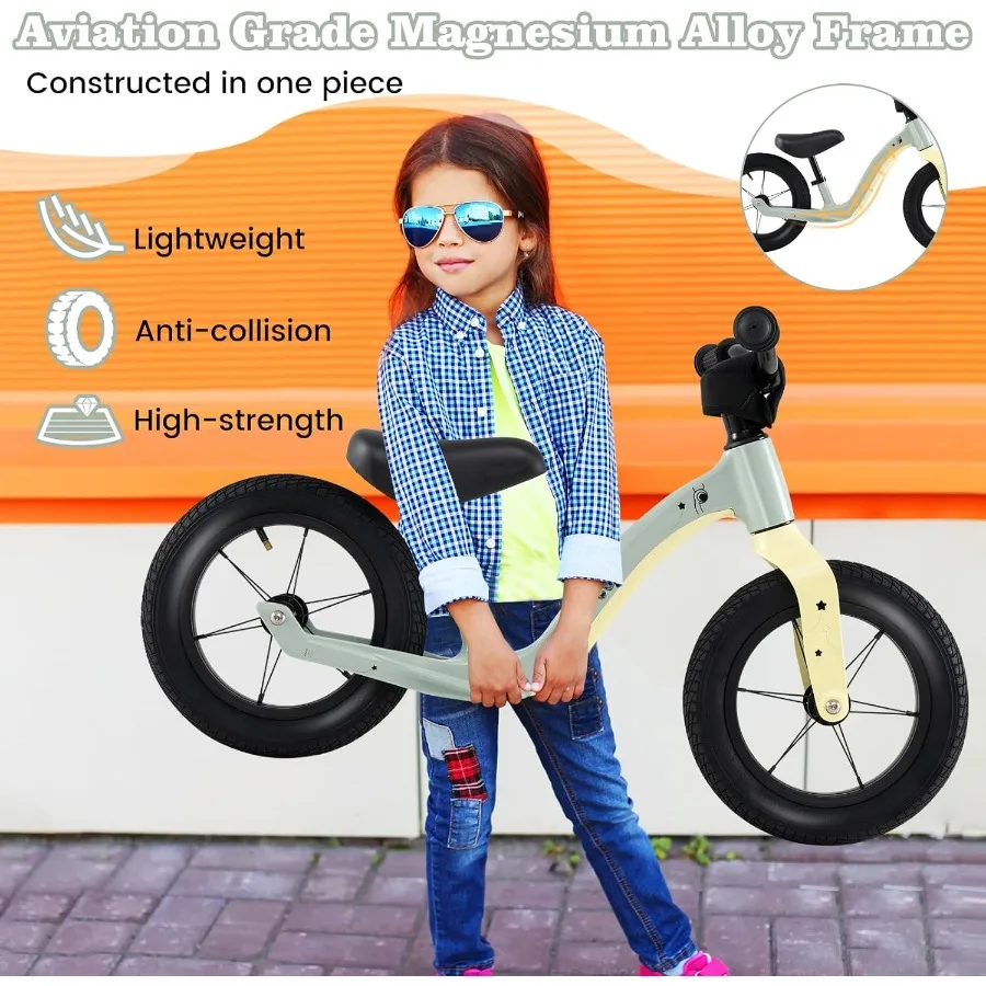 幼児用バランスバイク 12インチ ベビー用プッシュバイク ツール不要で調節可能なパッド入りシート付き 超軽量マグネシウム合金フレーム ペダルなし