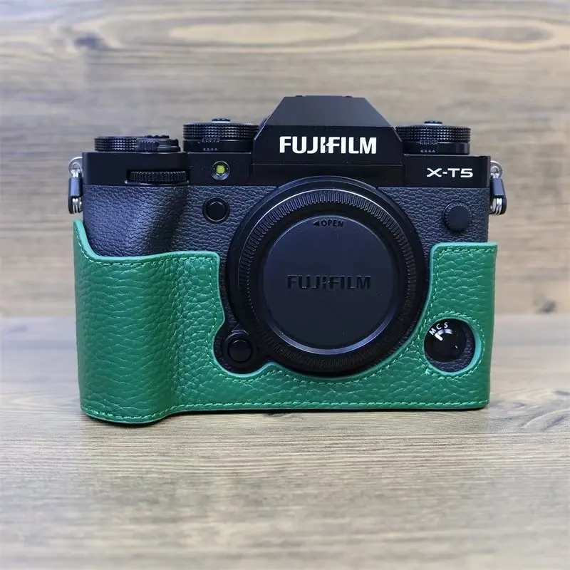 Casing kulit asli asli tas Video kamera pelindung dasar setengah badan untuk Fujifilm Fuji X-T5 XT5 penutup bawah bukaan pelindung
