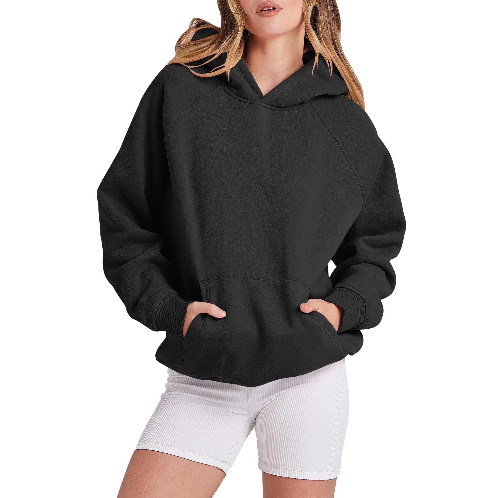 Sudadera con capucha Super Dalian para mujer, suéter deportivo elástico de ocio, suéter de hilo de Color sólido, Top de manga larga, novedad de 2024