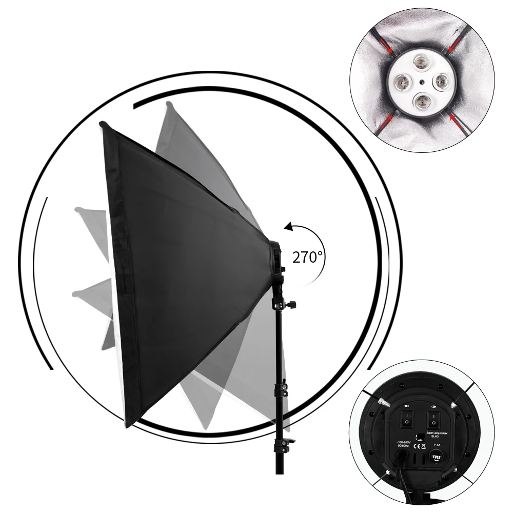 SH 4 Lamp Holders Softbox With 2M Light Stand Photography Accessories  Use in Photo Studio Continuous Lighting Photographic Kit