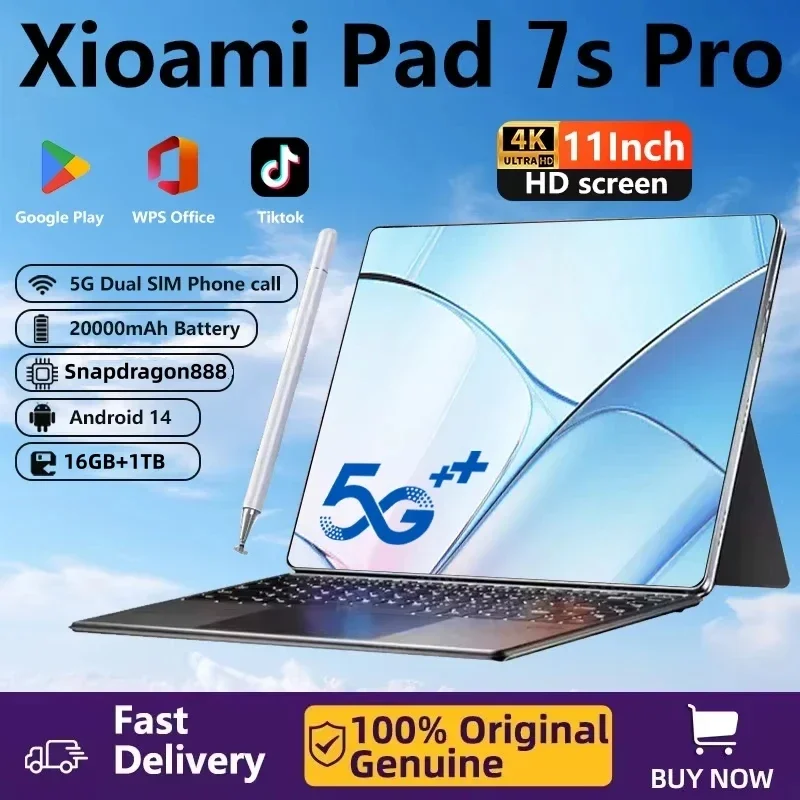 2025 New Product Xioami Global Version Pad 7 Pro Android 14 Tablet 16GB+1T 11inch HD 4K 20000mAh 5G Dual SIM GPS WiFi Tablets PC