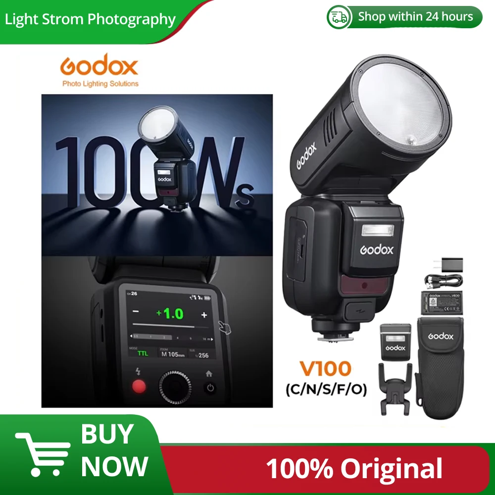 

New Godox V100 Round Head Camera Flash Wireless Transmission Speedlite Flash for Canon Nikon Sony Fuji Olympus