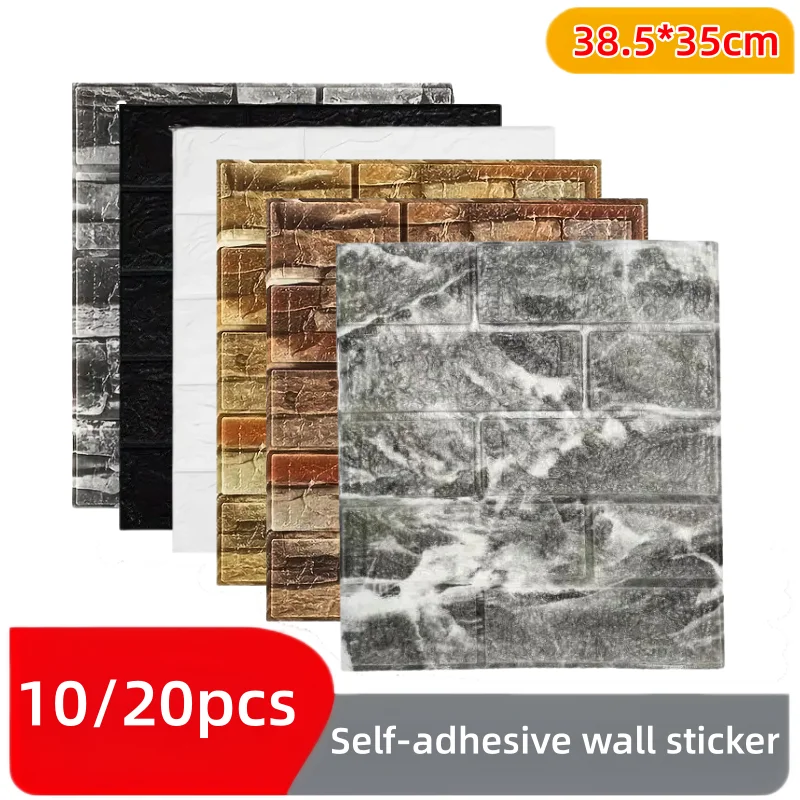 10/20Pcs 38.5x35cm 3D Brick Wallpaper Waterproof Stainproof Self-adhesive Foam Wall Sticker Tv Backdrop Living Room Home Decor