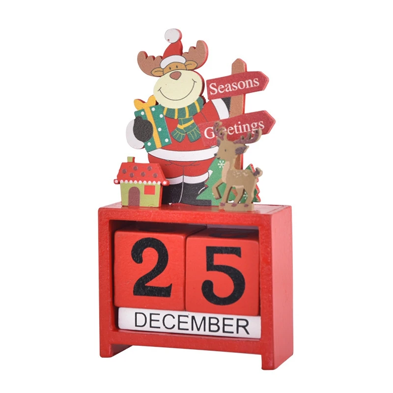 Christmas Table Calendar Tabletop Number Date Wooden Blocks Calendar Countdown Xmas Desktop Calendar Christmas Decor B Durable