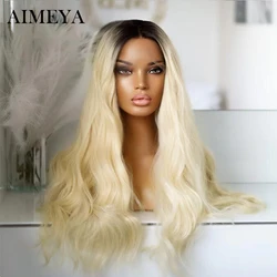 AIMEYA peluca con malla frontal ombré, pelucas de encaje sintético negro/rubio para mujer, pelucas sintéticas onduladas naturales para Cosplay, pelucas Prty resistentes al calor