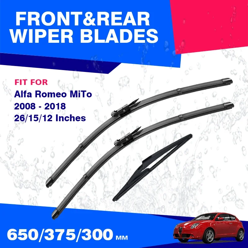 For Alfa Romeo MiTo 2008 - 2018 Front Rear Wiper Blades Windshield Windscreen Window HD Wiper Gear Delete Accessories 26