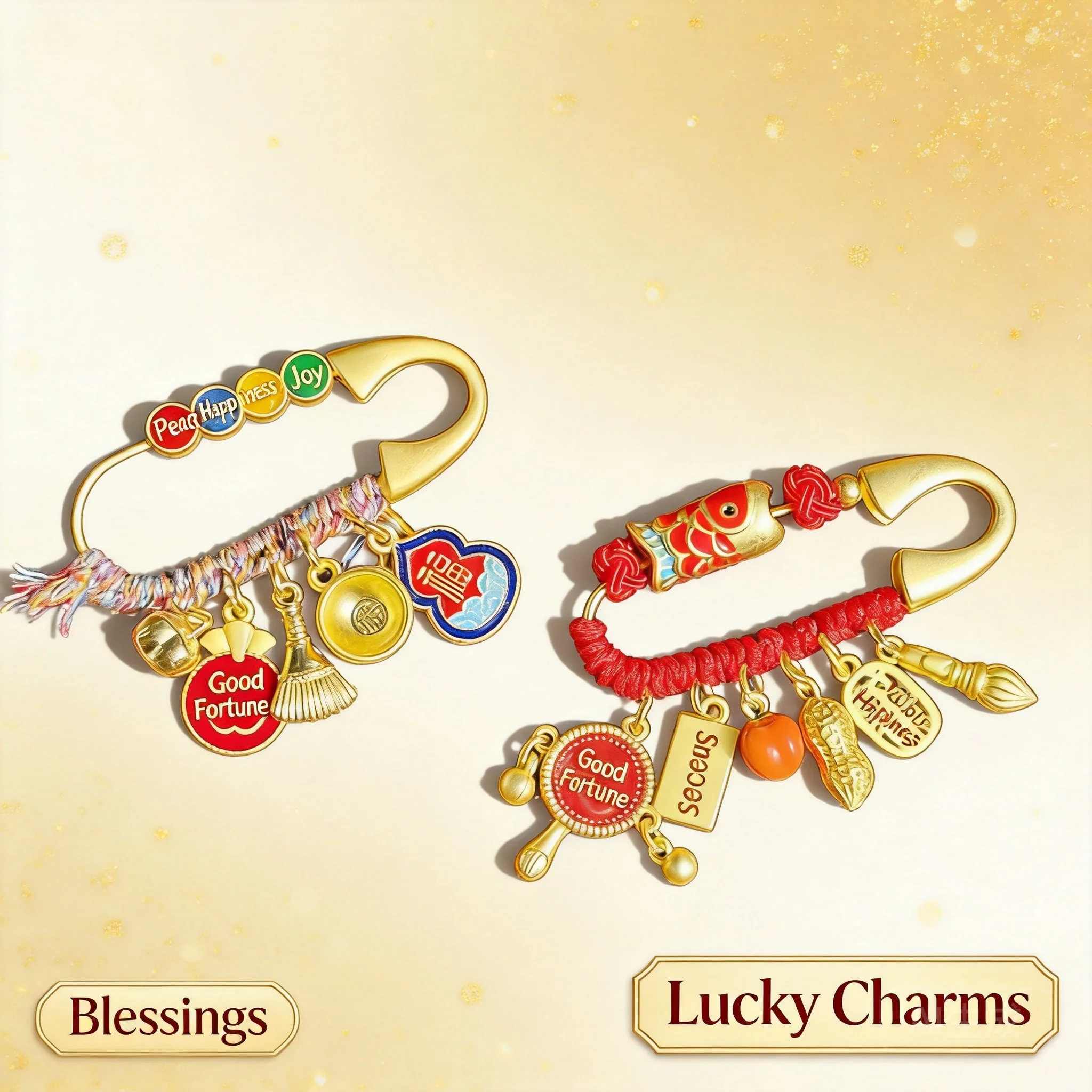 Chinese Style Good Luck Safety Brooch For Pregnant Women Infant Calming Evil Protection With Red Rope Lucky Bag Charms Retro Jew