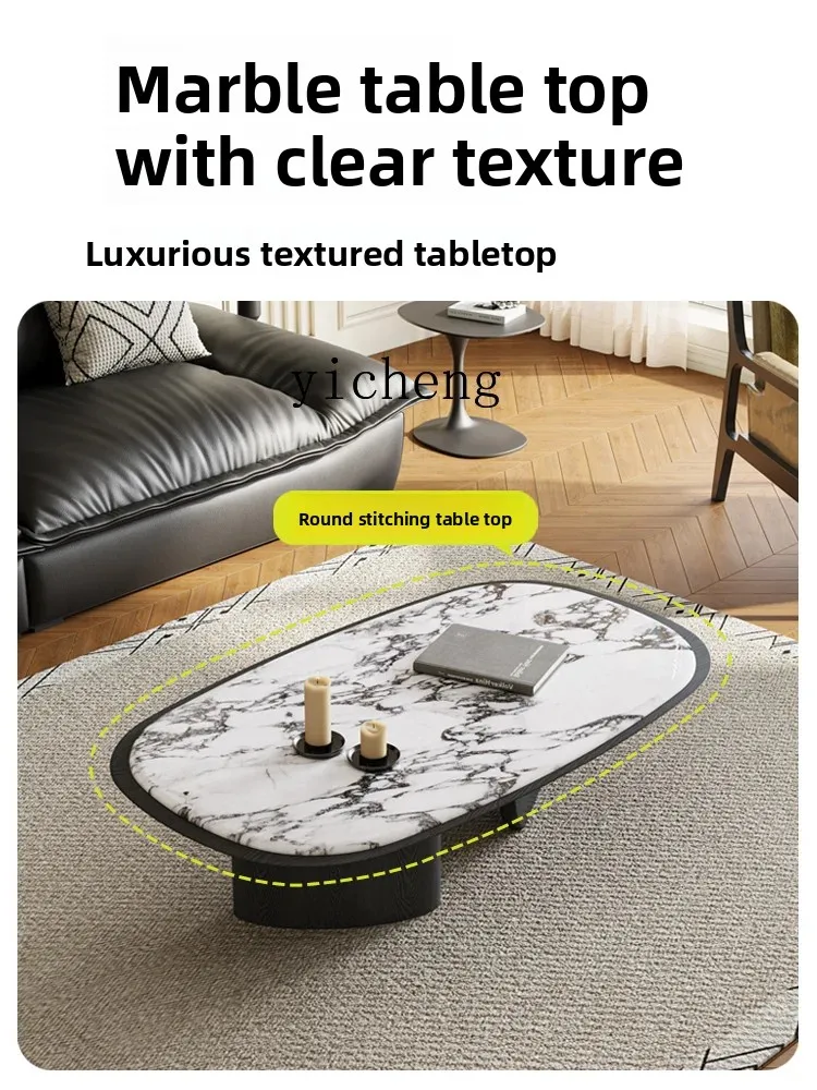 

ZYA modern simple small apartment cream style household living room marble solid wood coffee table