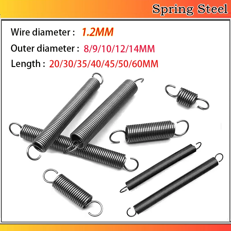 

Spring Steel Single Hook SpringTension Spring 5~100PCS Wire Dia 1.2MM Outer Diameter 8/9/10/12MM Length 20~60MM