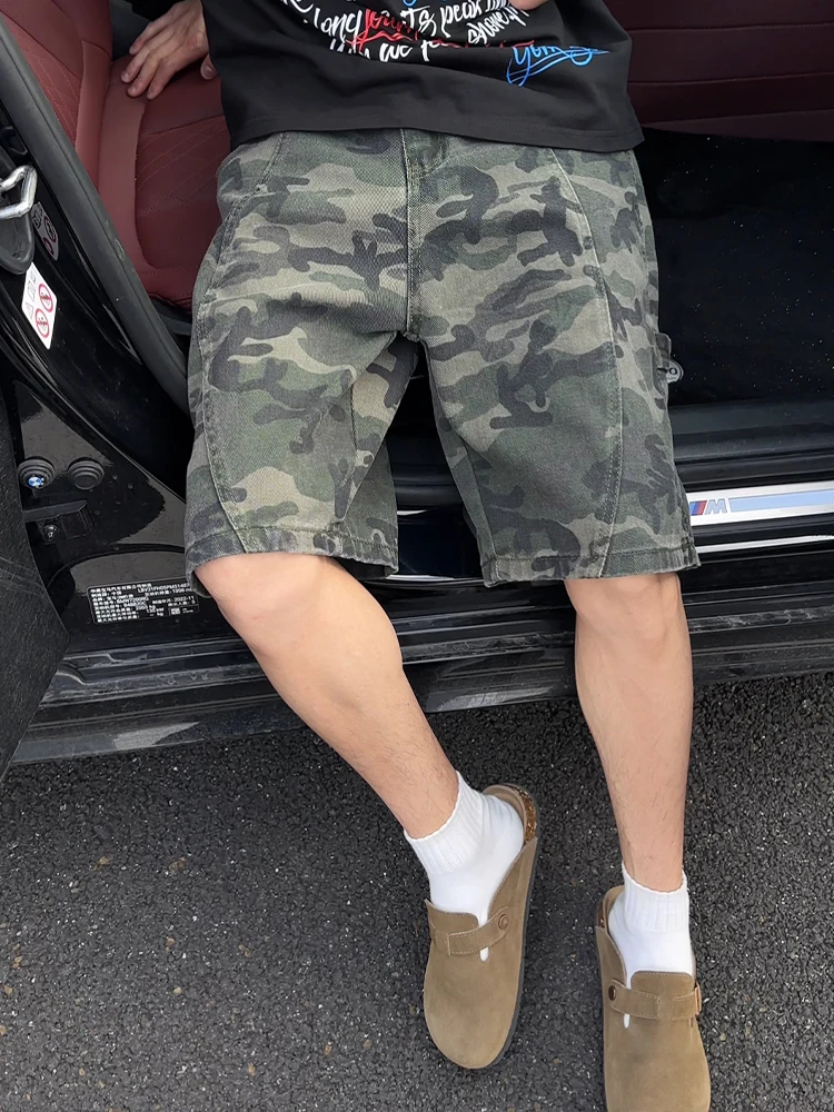 

Retro American Camouflage Denim orts Men's Summer Logging Casual Workwear Waed Loose Fit mid Waist Youthful Sle