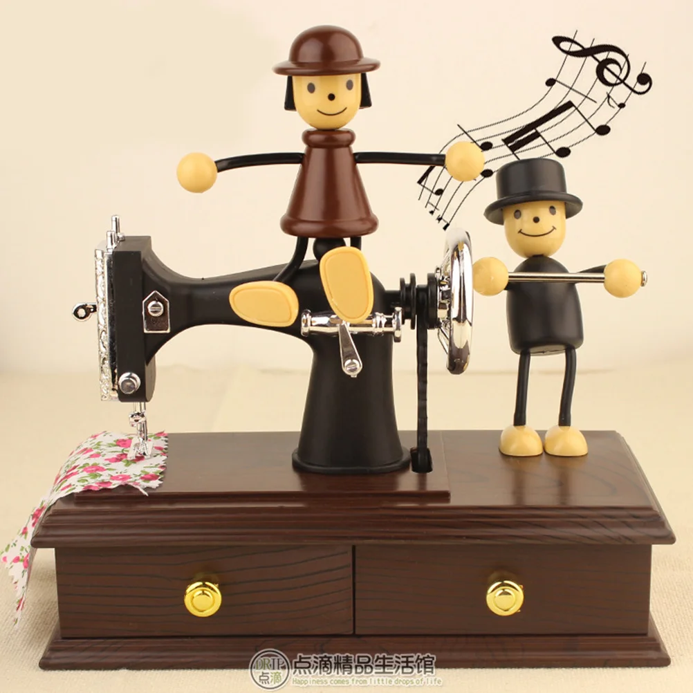 

1Pcs Vintage Melody Box Sewing Machine Design Romantic Couple Music Box Creative Desktop Ornament Gift for Birthday Anniversary
