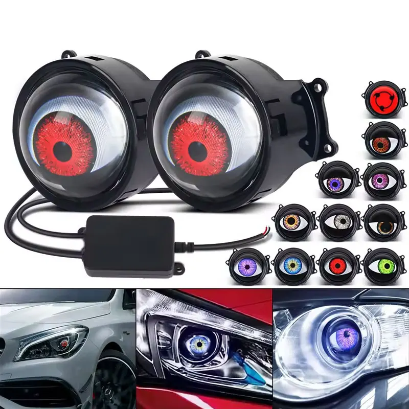 

LED Car Dynamic Devil Eye Large Light 3-inch 33 Mode Car Light Remote Modification Eagle Eye 3D Lens Dynamic Pupils Headlight
