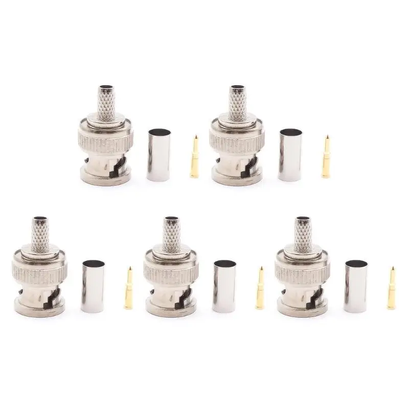

Y1UB 5 Pack/10 Pack BNC Type Solder Converter for RG58 RG59 Low Loss Coax Cable BNC Male Plug Crimp Connector Connector