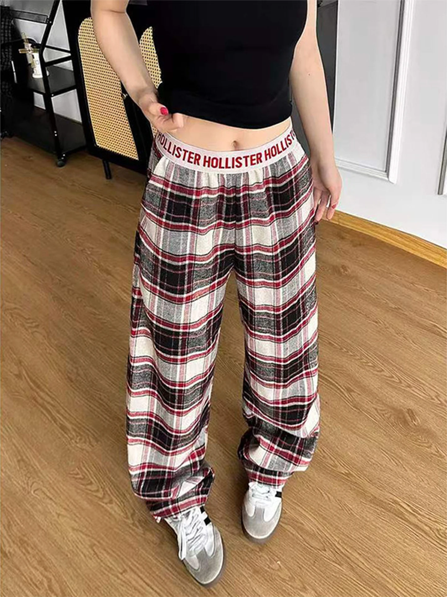 American High Street Vibe Plaid Pants Straight Leg Wide Leg Pants Cleanfit Micro Flared Pants Unisex Summer Lazy Style