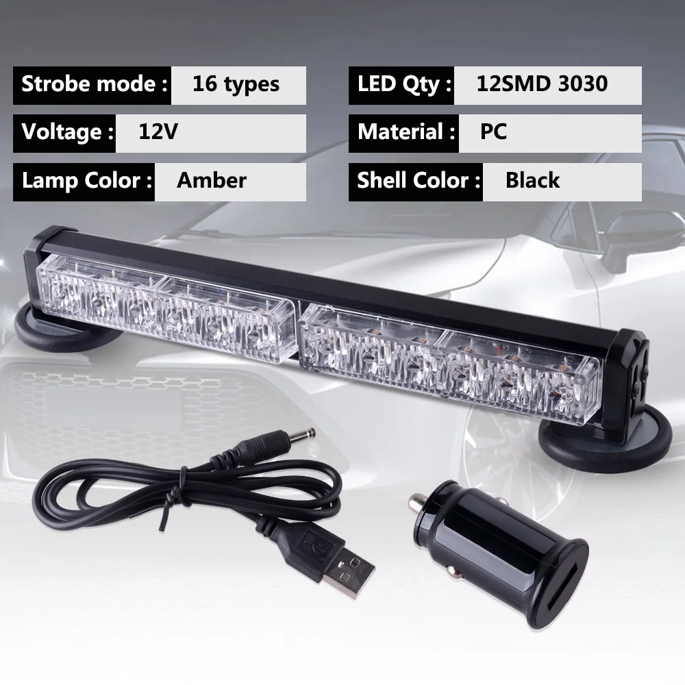 Barre lumineuse stroboscopique LED haute puissance, 16 modes de flash, étanche, lumière ambre iodée d'urgence pour camion, sécurité routière, 316, 2 pièces