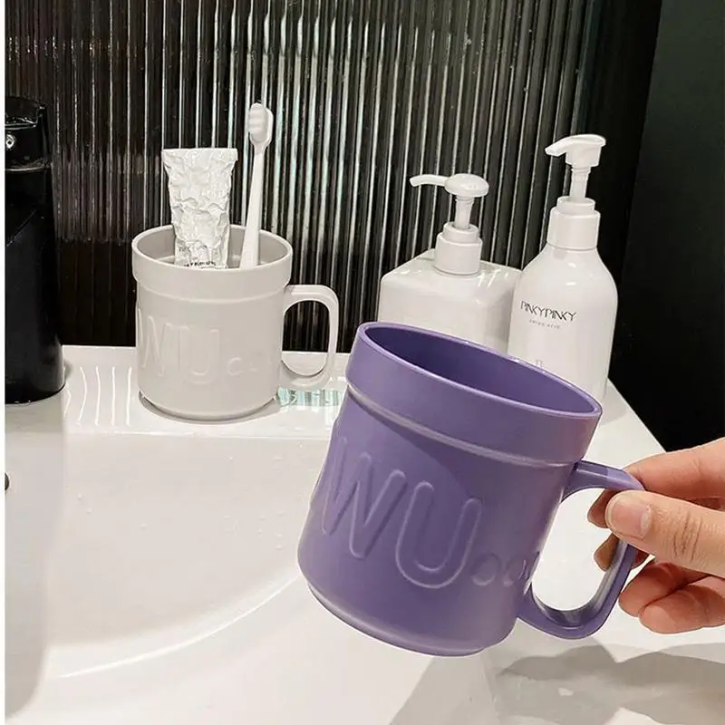 400ml Bathroom Plastic Mouthwash Cup Coffee Tea Water Mug Home Travel Simple Solid Color Toothbrush Holder Drinkware Cup