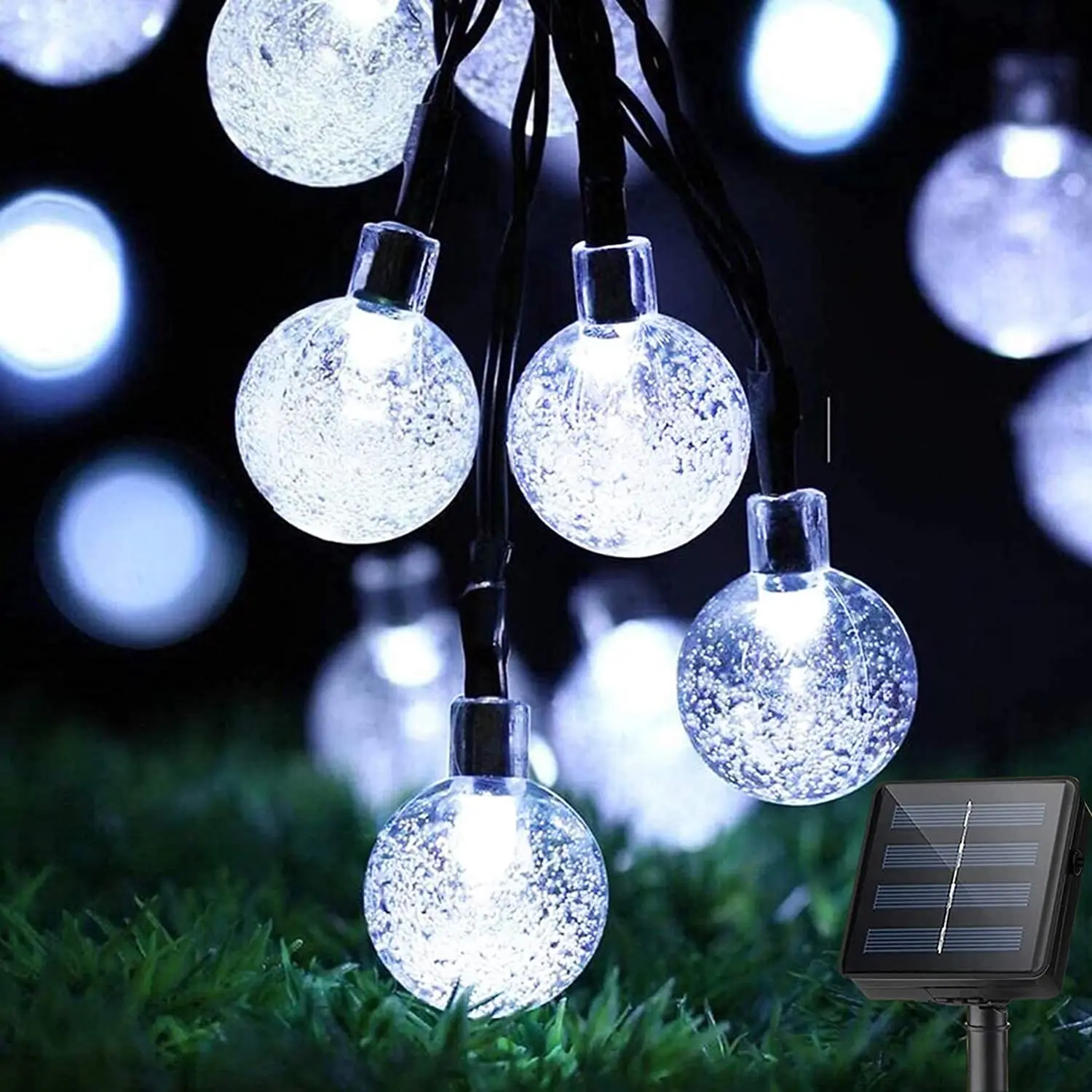 New Year 2024 Decor Solar String Lights Outdoor Led Crystal Globe Ball Lamp 7M/12M/22M Weatherproof Garland Christmas Decoration