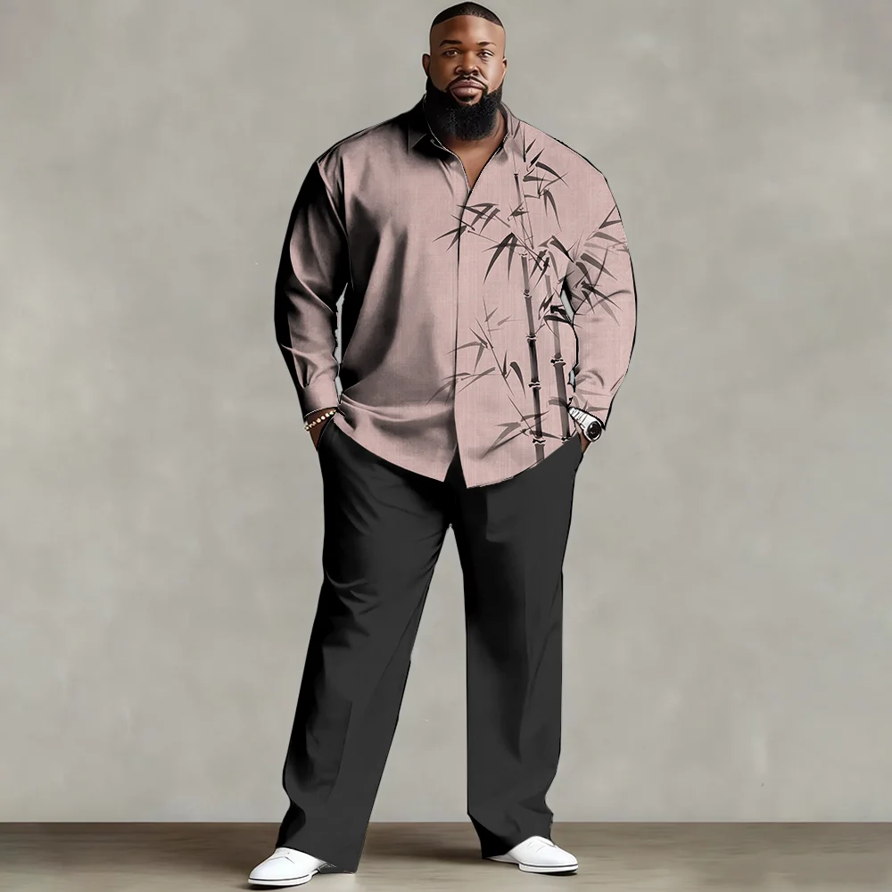 

S-9xl plus size Men's Shirt Set: Coconut Tree Summer Vibe - Soft Cotton Blend, Sleek Tropical Palm Prints,