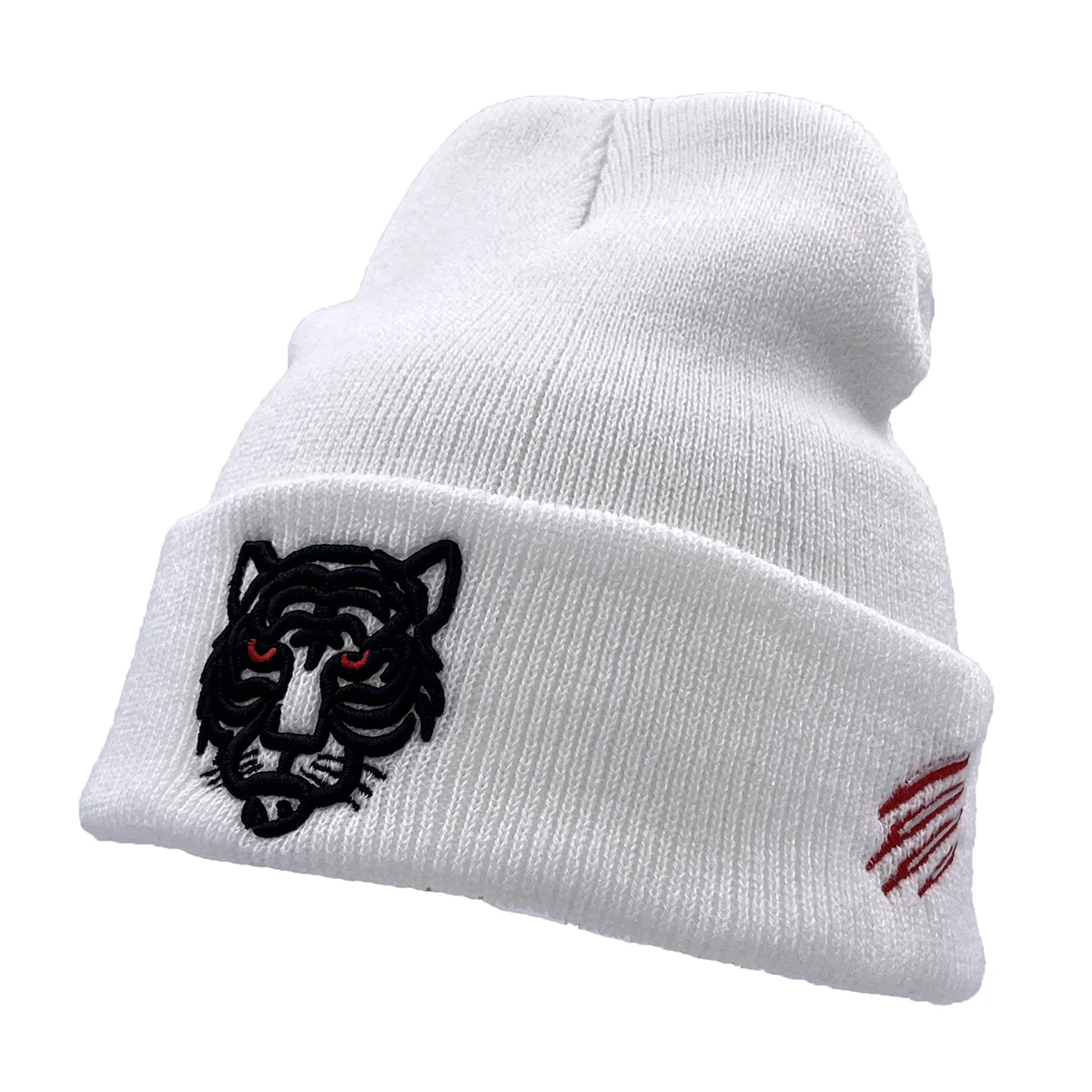 Winter 3D Embroidered Tiger Head Men's Beanies Hat Novel Women's Outdoor Warm Knitted Hat Fashion Street Skiing Hat Skull Cap