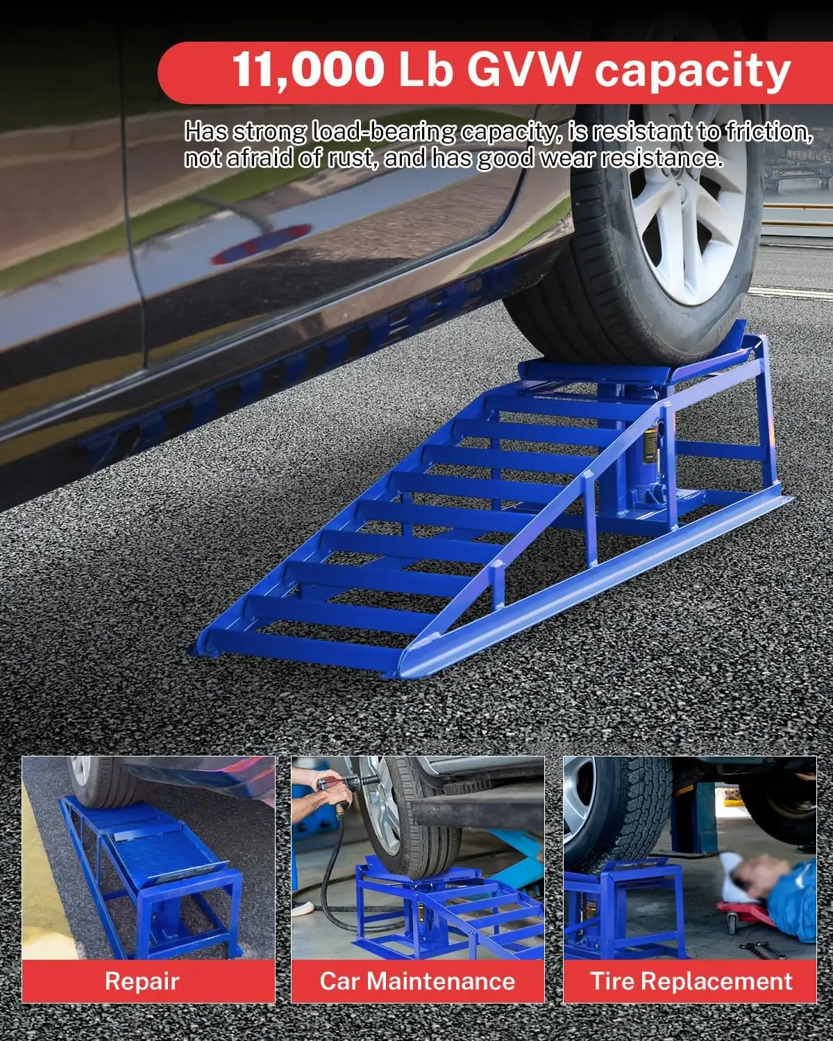 سلالم سيارة هيدروليكية متينة 5T سعة قابلة للتعديل 23.6-35.6 سم ارتفاع سلالم السيارة مع لوحة مثلثة غير قابلة للانزلاق سلسلة حلقية المسمار