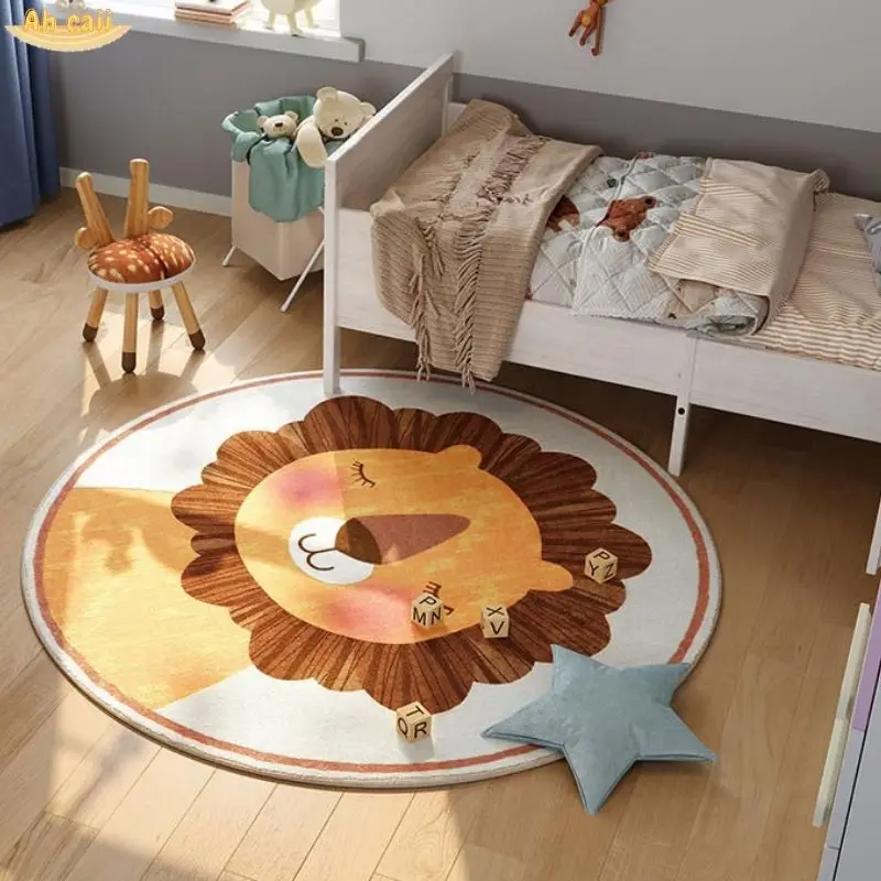 Cartoon Round Carpet Mat for Children Kid Play Pad Rug Lion Playmat Living Room Carpet Rug for Bedroom Photography Props