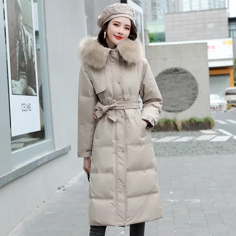 2023 New Women\'s Down Cotton Parkas Winter Jacket Coat Fur Collar Thick Warm Long Coats Female Fashion Hooded Padded Outerwear