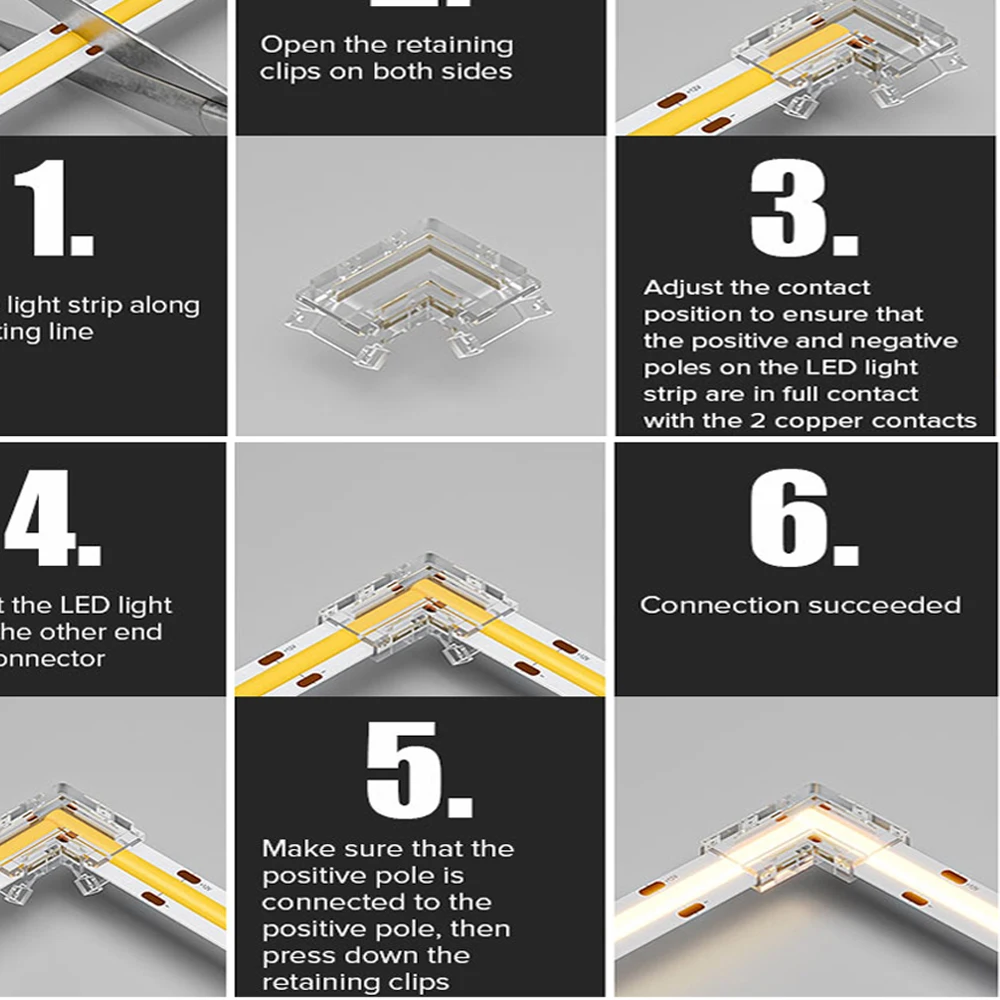 Connecteurs de couverture transparents en forme de L pour bandes lumineuses LED, 2 broches, 8mm, 10mm, DIM, 3 broches, 4 broches, 10mm, CCT, RGB,