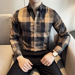 British Style Plaid Shirt for Men High Quality Long Sleeved Casual Business Shirt Office Social Party Banquet Men Clothing M-4XL