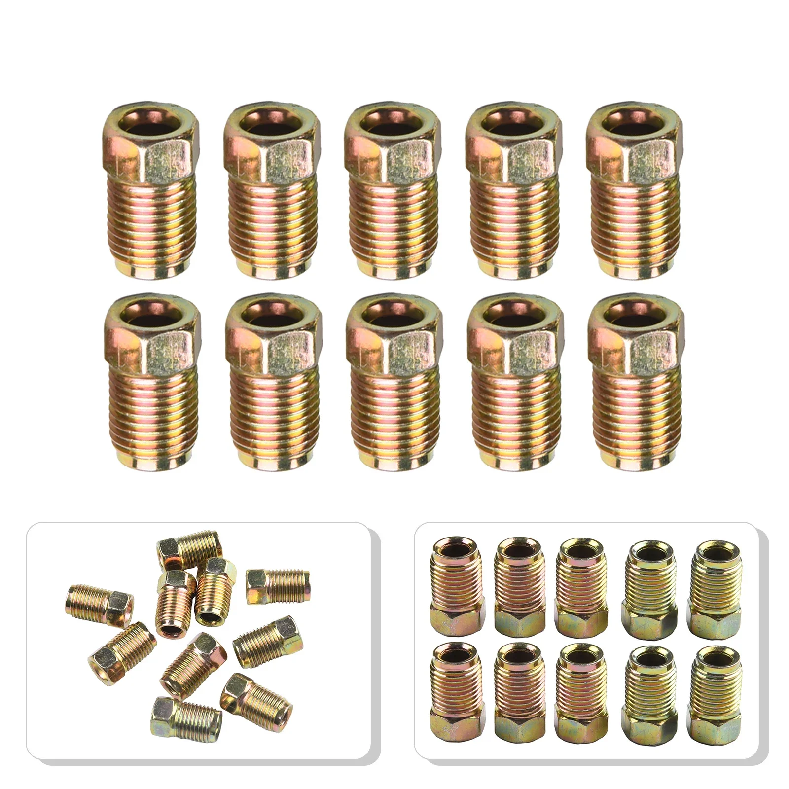 

For 3/16" Brake Line Tubing Car Nuts 10pcs/Set 17x10mm Brake Line Brass SUVs Threads Trucks Bronze Tone M10x1.0