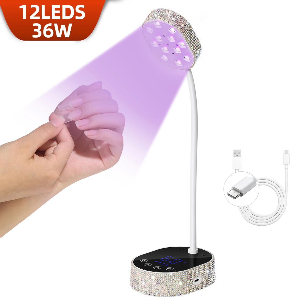 12LEDS Rechargeable UV LED Nail Lamp 36W Nail Dryer With 4 Timer Settings Professional UV Light With LCD Display Touch Screen