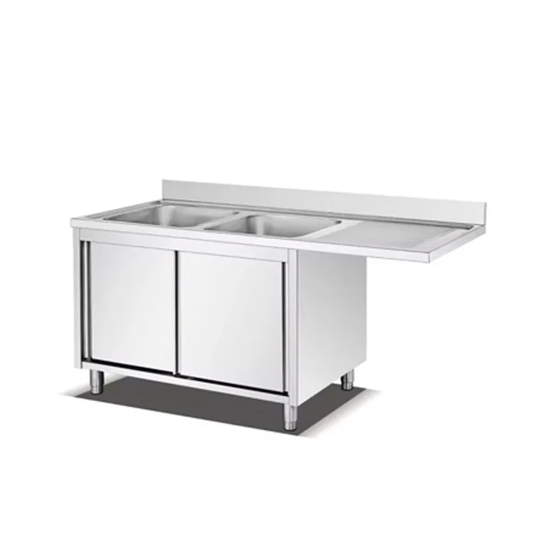 steel sink cabinet, foreign trade Amazon stainless steel pool cabinet with platform, double tank drain table sink cabinet