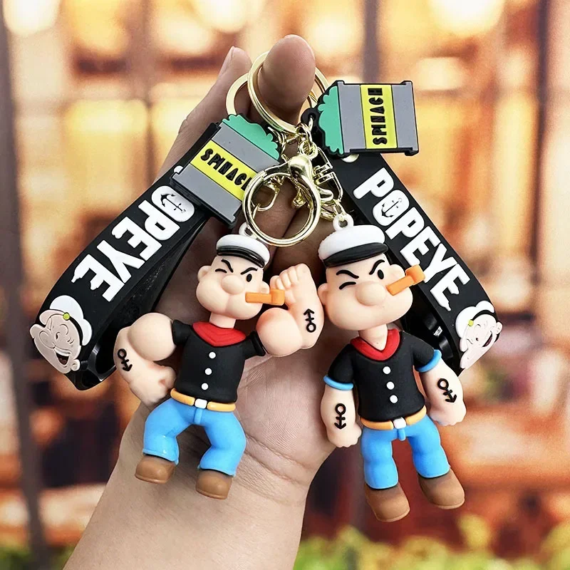 Popeye Keychain Kawaii Doll Anime Figure Popeye Pendant Backpack Car Keyring Accessories Pvc Toys Gift