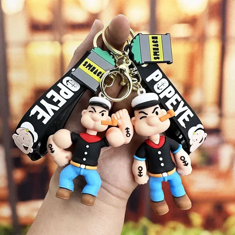  Popeye Keychain Kawaii Doll Anime Figure Popeye Pendant Backpack Car Keyring Accessories Pvc Toys Gift 